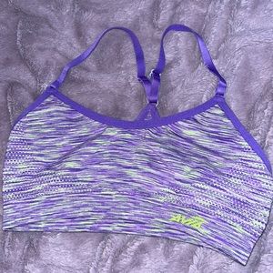 Avia purple with green stripes sports bra